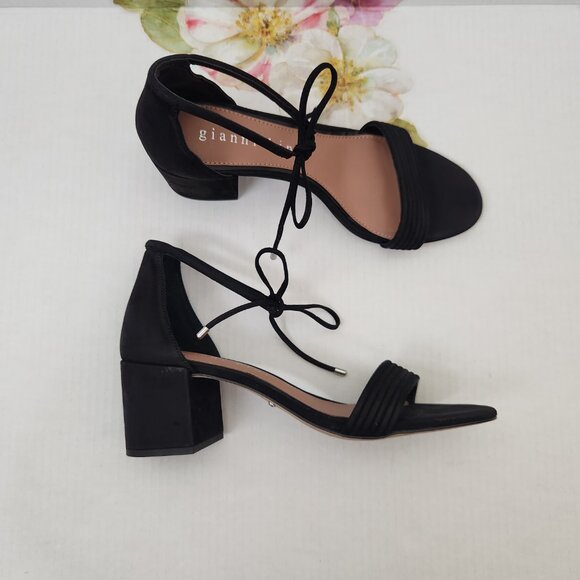 Gianni Bini Size 10 Ankle Tie Block Heel Black Suede Rhiaann Women's Sandals - Picture 8 of 12